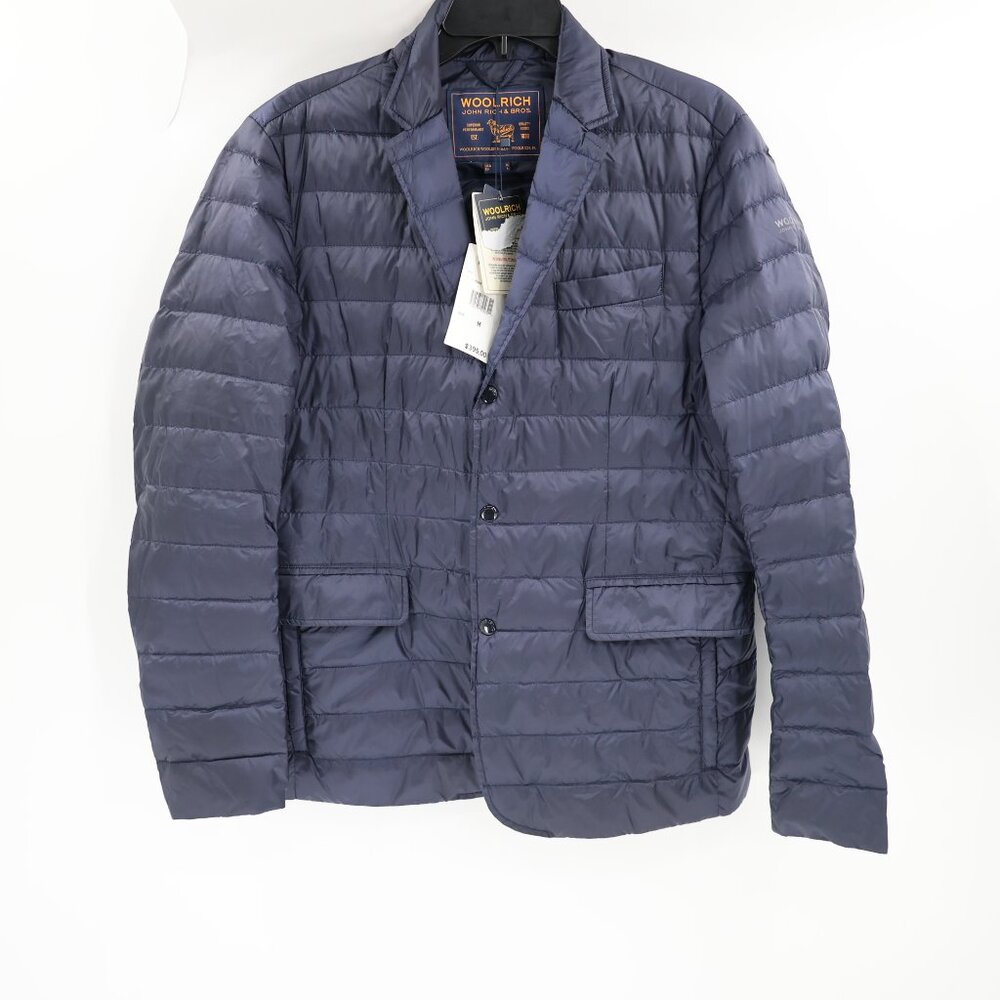 NWT Woolrich jacket mens medium Sundance blue Down Puffer Jacket pockets quilted